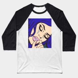 Blue Sad Comic Girl Baseball T-Shirt